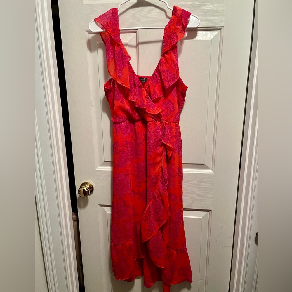 Lily Rose Red and Pink Faux Wrap Hi Low Dress Size XL